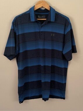 Under Armour Heatgear Loose Stripped Blue Polo Size XL